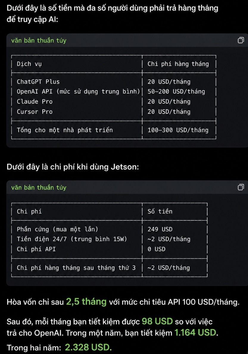 So sánh chi phí giữa local AI và cloud AI