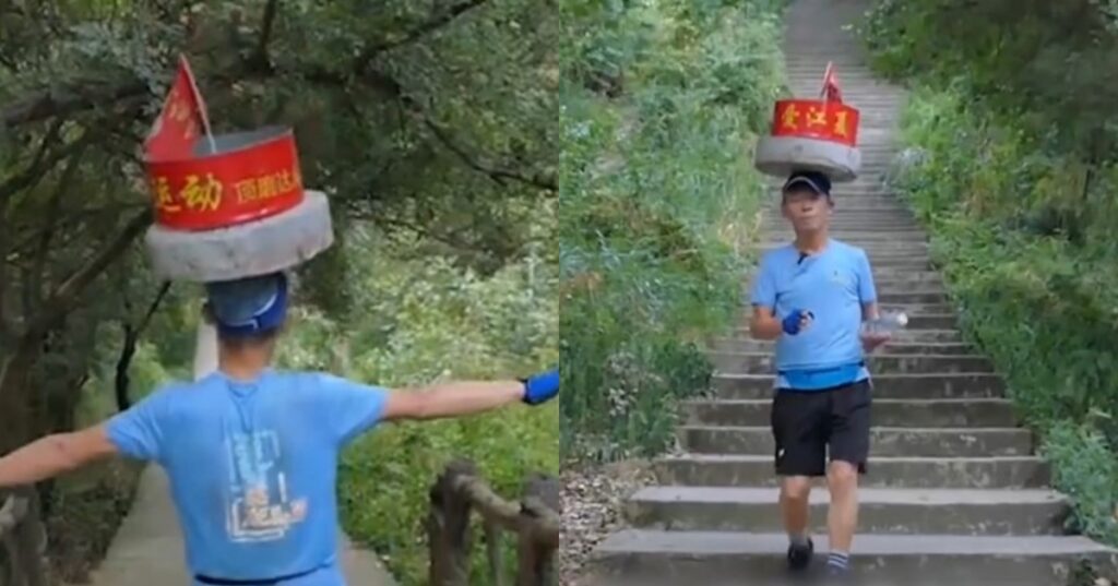 Kỳ nhân Trung Quốc đội cối đá leo núi luyện thiết đầu công gây chú ý với phương pháp tập luyện độc đáo