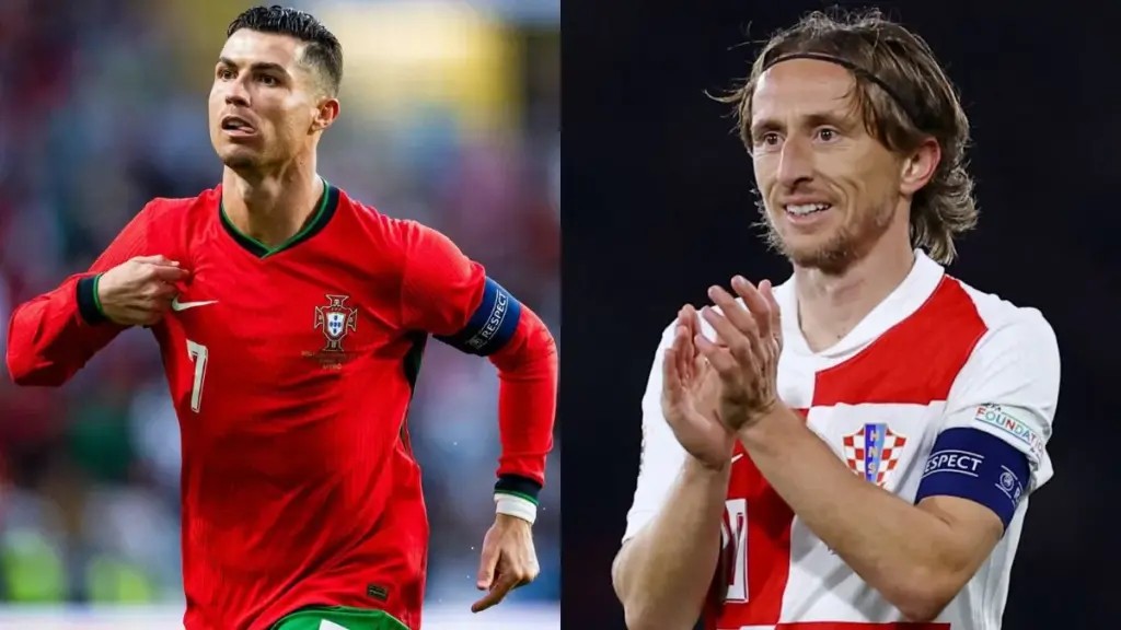 Hai cầu thủ lão tướng Ronaldo và Luka Modric trên sân